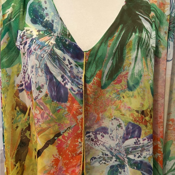 Floral Sheer Overlay Long Sleeved Blouse Size Large - Picture 3 of 9